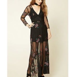 Sheer mesh embroidered maxi dress